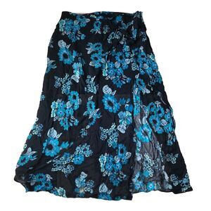 Free People Women's Blue Floral Midi Faux Wrap Skirt with Slit Size 10
